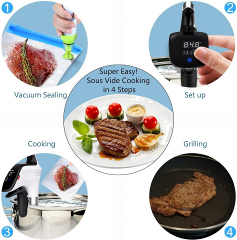 Pungi Alimentare pentru Vidat Fructe, Legume și Alimente | Set 5 Bucăți Reutilizabile | Pompa Vacuum și Clema Incluse [24]