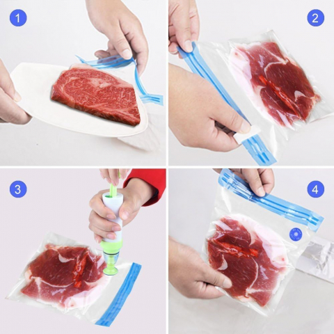 Pungi Alimentare pentru Vidat Fructe, Legume și Alimente | Set 5 Bucăți Reutilizabile | Pompa Vacuum și Clema Incluse [15]