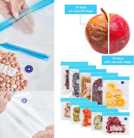 Pungi Alimentare pentru Vidat Fructe, Legume și Alimente | Set 5 Bucăți Reutilizabile | Pompa Vacuum și Clema Incluse [17]