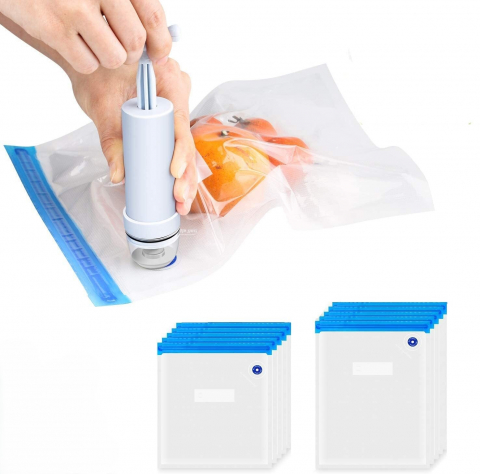 Pungi Alimentare pentru Vidat Fructe, Legume și Alimente | Set 5 Bucăți Reutilizabile | Pompa Vacuum și Clema Incluse [23]