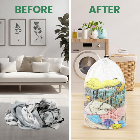 Sac de Spălat Rufe – Protecție Delicată, Material Textil Alb Pur [14]