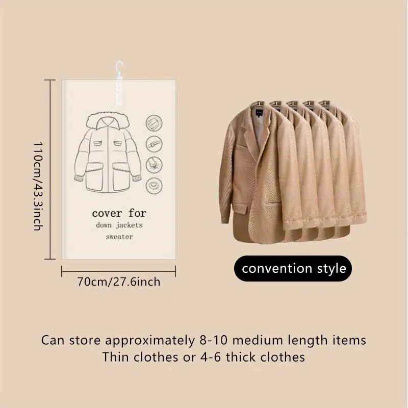 Depozitare - Organizare Inteligentă - Sac de Vidat Haine Groase – Depozitare Compactă, 5 Umerașe, Zip Lock & Vidare