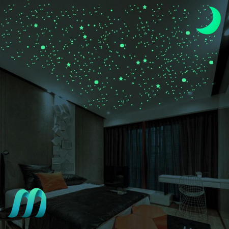 Stickere Decorative de Perete, Set 210 buline si luna fosforescente [2]