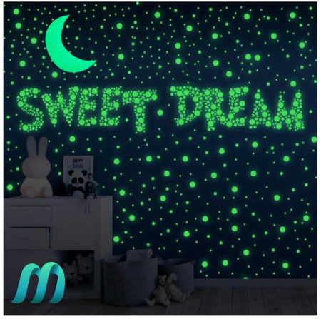 Stickere Copii - Stickere Decorative de Perete, Set 210 buline si luna fosforescente