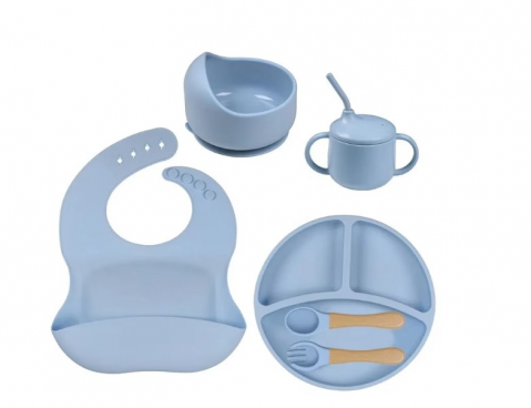 Copii - Jucării - Set Hrănire Bebeluși +6 Luni – 6 Piese Ergonomice, Silicon Fără BPA