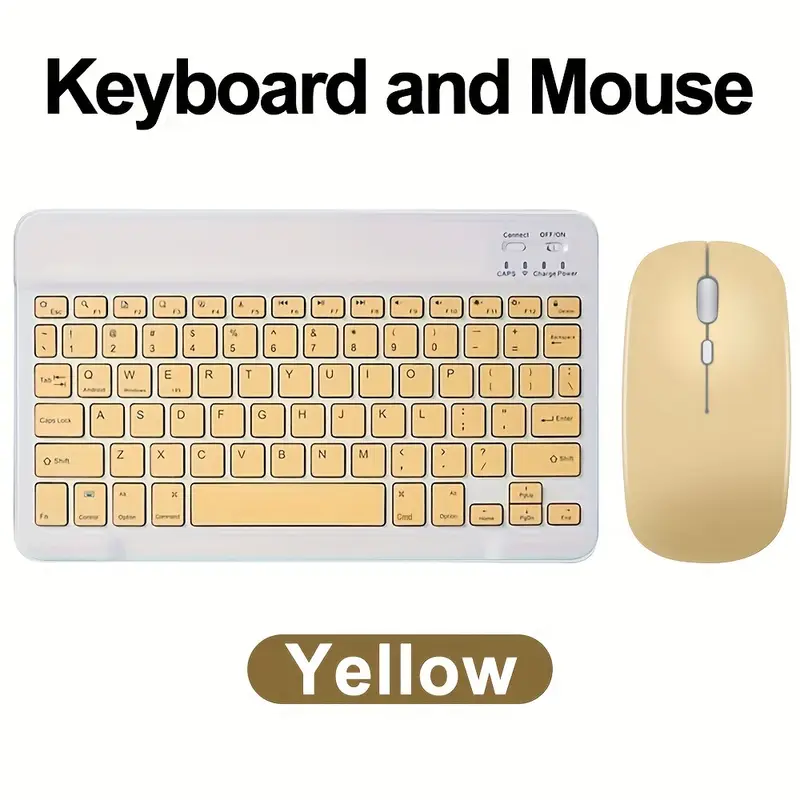 Set Tastatură și Mouse Wireless – Bluetooth, Silențios, Ultra-Subțire, Compatibil PC, Laptop, Android, iOS, Windows – Culoare Galben Crem [3]