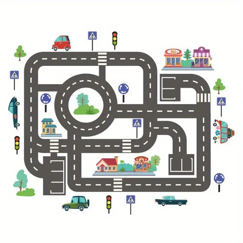 Sticker Autoadeziv pentru Podea – Model Oraș cu Străzi, Perfect pentru Joaca Copiilor [4]