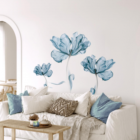 Decorațiuni - Bricolaj DIY - Sticker Autocolant de Perete cu Floare de Lotus Turcoaz, 100x84 cm