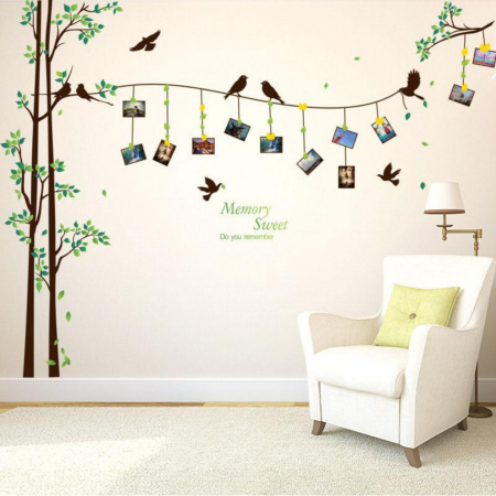 Sticker, decor de perete, copaci cu pasari si rame foto [4]