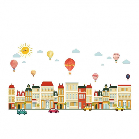 Sticker Decorativ Clădiri și Baloane cu Aer Cald pentru Perete – PVC Prietenos cu Mediul [2]