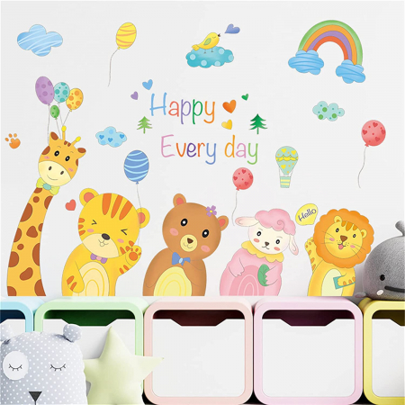 Stickere Copii - Sticker Decorativ cu Animale Salbatice si Baloane