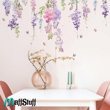 Decorațiuni - Bricolaj DIY - Sticker Decorativ de Perete cu Flori de Glicină Mov