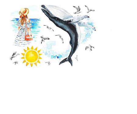 Sticker decorativ femeie si balena albastra [3]