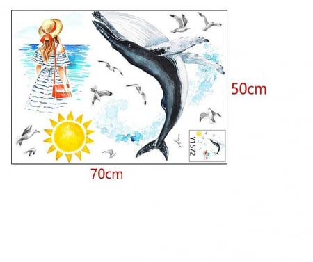Sticker decorativ femeie si balena albastra [4]