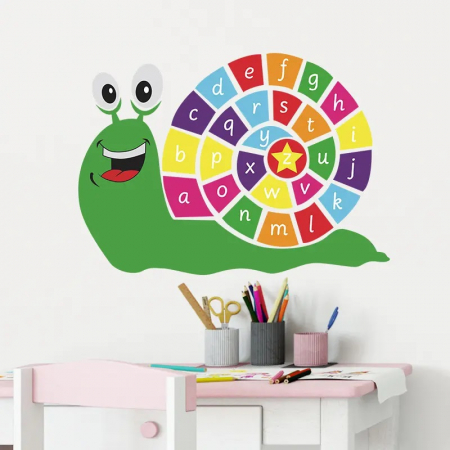 Stickere Copii - Sticker Decorativ Melc Vesel cu Abecedar pe Cochilie