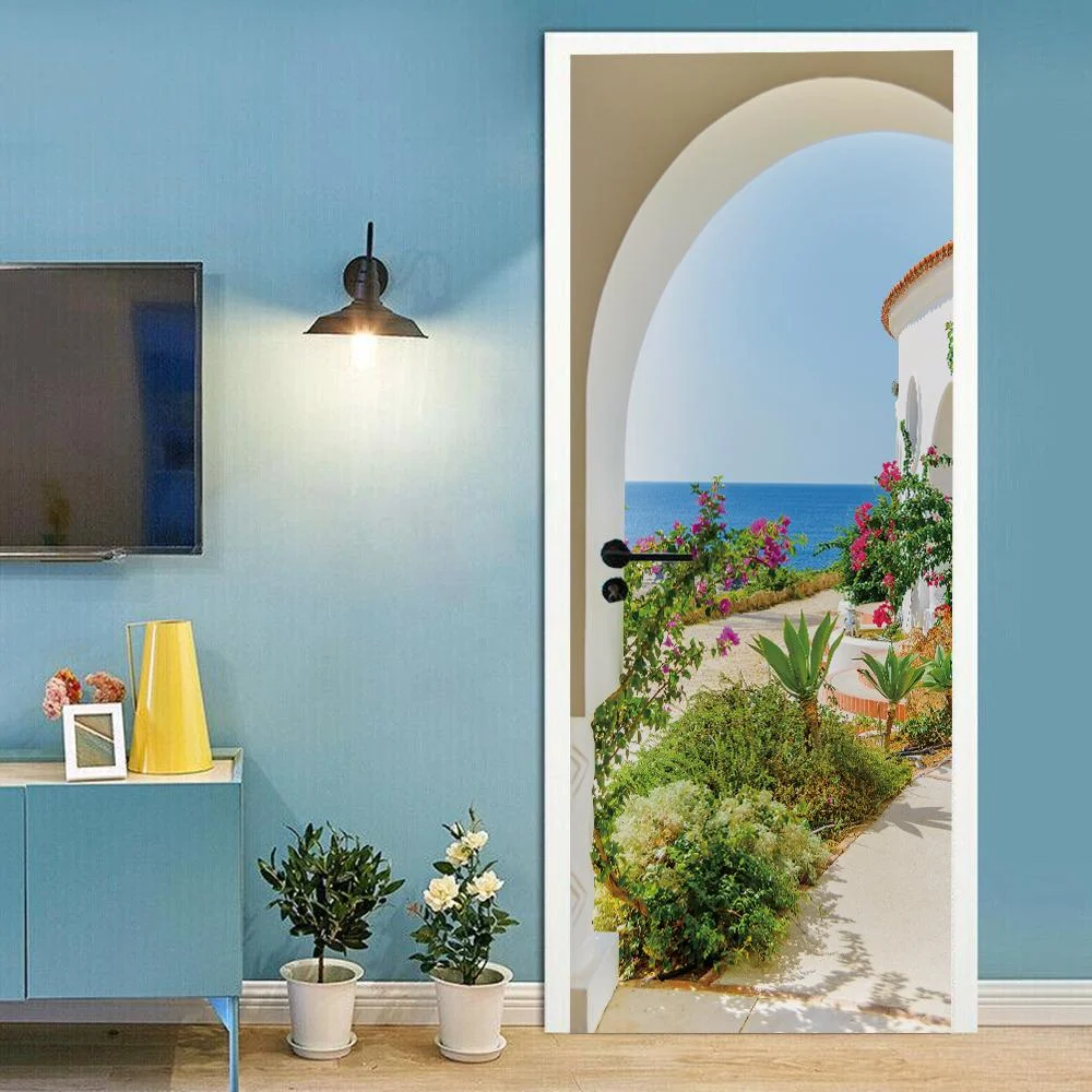 Stickere Pentru Usi - Sticker decorativ ușă 3D Autocolant ușă efect 3D realist Sticker ușă model casă mediteraneană Autocolant adeziv ușă 78x200 cm Sticker ușă design mediteranean Autocolant decorativ ușă stil mediteranean Sticker ușă interior 3D Autocolant ușă peisaj mediteranean Sticker ușă autoadeziv 3D Autocolant ușă efect vizual 3D