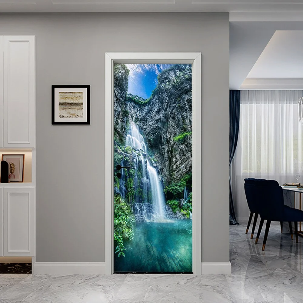Sticker decorativ ușă 3D Autocolant ușă efect 3D realist Sticker ușă model Cascadă pe Lac de Munte Autocolant adeziv ușă 78x200 cm Sticker ușă design peisaj montan Autocolant decorativ ușă peisaj de munte Sticker ușă interior 3D Autocolant ușă peisaj cu cascadă Sticker ușă autoadeziv 3D Autocolant ușă efect vizual 3D [6]
