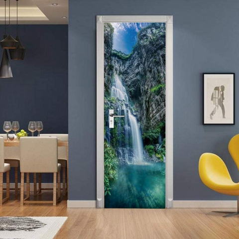 Sticker decorativ ușă 3D Autocolant ușă efect 3D realist Sticker ușă model Cascadă pe Lac de Munte Autocolant adeziv ușă 78x200 cm Sticker ușă design peisaj montan Autocolant decorativ ușă peisaj de munte Sticker ușă interior 3D Autocolant ușă peisaj cu cascadă Sticker ușă autoadeziv 3D Autocolant ușă efect vizual 3D [3]