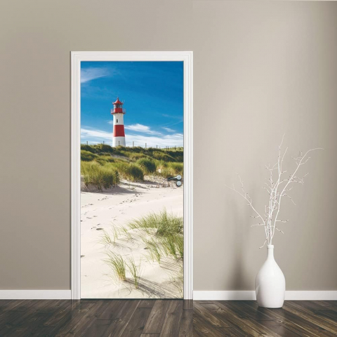 Sticker decorativ ușă 3D Autocolant ușă efect 3D realist Sticker ușă model Far pe Plajă Autocolant adeziv ușă 78x200 cm Sticker ușă design marin Autocolant decorativ ușă peisaj maritim Sticker ușă interior 3D Autocolant ușă peisaj cu far Sticker ușă autoadeziv 3D Autocolant ușă efect vizual 3D [6]