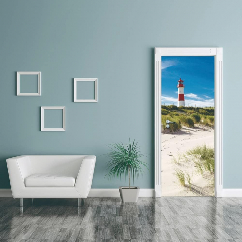 Sticker decorativ ușă 3D Autocolant ușă efect 3D realist Sticker ușă model Far pe Plajă Autocolant adeziv ușă 78x200 cm Sticker ușă design marin Autocolant decorativ ușă peisaj maritim Sticker ușă interior 3D Autocolant ușă peisaj cu far Sticker ușă autoadeziv 3D Autocolant ușă efect vizual 3D [2]