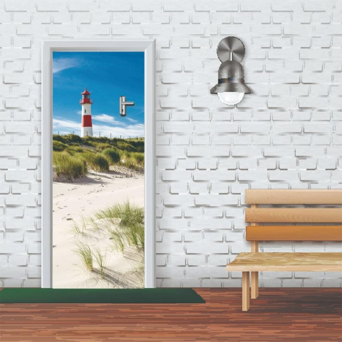 Stickere Pentru Usi - Sticker decorativ ușă 3D Autocolant ușă efect 3D realist Sticker ușă model Far pe Plajă Autocolant adeziv ușă 78x200 cm Sticker ușă design marin Autocolant decorativ ușă peisaj maritim Sticker ușă interior 3D Autocolant ușă peisaj cu far Sticker ușă autoadeziv 3D Autocolant ușă efect vizual 3D