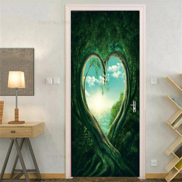 Stickere Pentru Usi - Sticker decorativ ușă 3D Autocolant ușă efect 3D realist Sticker ușă model Inima în Natură Autocolant adeziv ușă 78x200 cm Sticker ușă design natură Autocolant decorativ ușă peisaj natural Sticker ușă interior 3D Autocolant ușă peisaj romantic Sticker ușă autoadeziv 3D Autocolant ușă efect vizual 3D