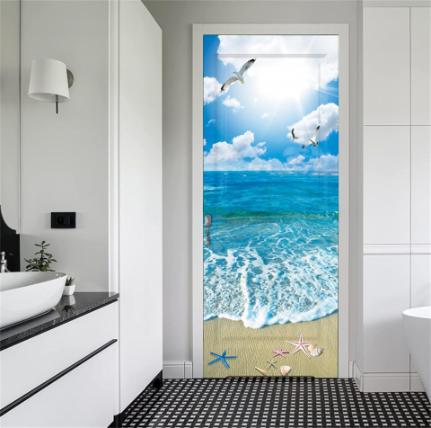 Sticker decorativ ușă 3D Autocolant ușă efect 3D realist Sticker ușă model Malul Mării Autocolant adeziv ușă 78x200 cm Sticker ușă design peisaj marin Autocolant decorativ ușă peisaj maritim Sticker ușă interior 3D Autocolant ușă peisaj litoral Sticker ușă autoadeziv 3D Autocolant ușă efect vizual 3D [2]
