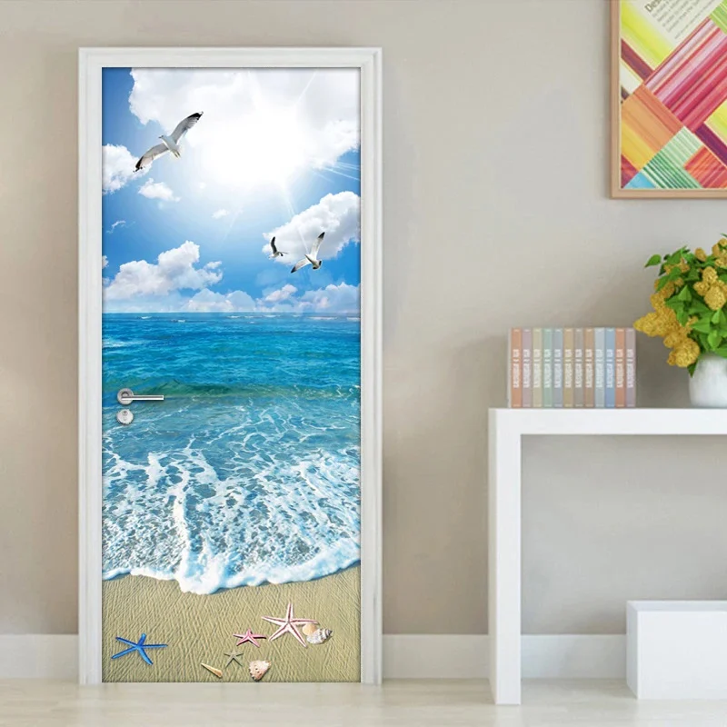 Stickere Pentru Usi - Sticker decorativ ușă 3D Autocolant ușă efect 3D realist Sticker ușă model Malul Mării Autocolant adeziv ușă 78x200 cm Sticker ușă design peisaj marin Autocolant decorativ ușă peisaj maritim Sticker ușă interior 3D Autocolant ușă peisaj litoral Sticker ușă autoadeziv 3D Autocolant ușă efect vizual 3D