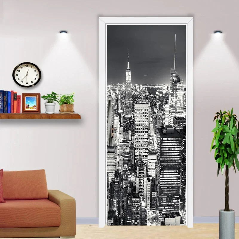 Sticker decorativ ușă 3D Autocolant ușă efect 3D realist Sticker ușă model New York în Noapte Autocolant adeziv ușă 78x200 cm Sticker ușă design urban nocturn Autocolant decorativ ușă peisaj urban Sticker ușă interior 3D Autocolant ușă peisaj New York noaptea Sticker ușă autoadeziv 3D Autocolant ușă efect vizual 3D [5]