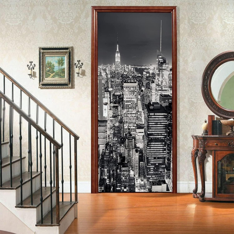 Sticker decorativ ușă 3D Autocolant ușă efect 3D realist Sticker ușă model New York în Noapte Autocolant adeziv ușă 78x200 cm Sticker ușă design urban nocturn Autocolant decorativ ușă peisaj urban Sticker ușă interior 3D Autocolant ușă peisaj New York noaptea Sticker ușă autoadeziv 3D Autocolant ușă efect vizual 3D [6]