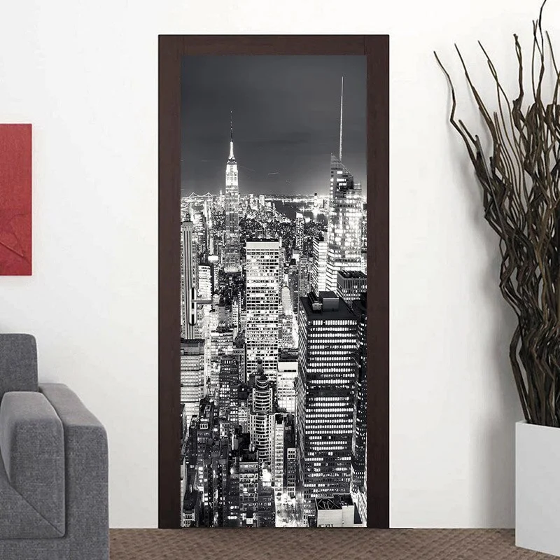 Sticker decorativ ușă 3D Autocolant ușă efect 3D realist Sticker ușă model New York în Noapte Autocolant adeziv ușă 78x200 cm Sticker ușă design urban nocturn Autocolant decorativ ușă peisaj urban Sticker ușă interior 3D Autocolant ușă peisaj New York noaptea Sticker ușă autoadeziv 3D Autocolant ușă efect vizual 3D [3]