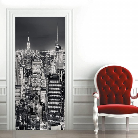 Stickere Pentru Usi - Sticker decorativ ușă 3D Autocolant ușă efect 3D realist Sticker ușă model New York în Noapte Autocolant adeziv ușă 78x200 cm Sticker ușă design urban nocturn Autocolant decorativ ușă peisaj urban Sticker ușă interior 3D Autocolant ușă peisaj New York noaptea Sticker ușă autoadeziv 3D Autocolant ușă efect vizual 3D