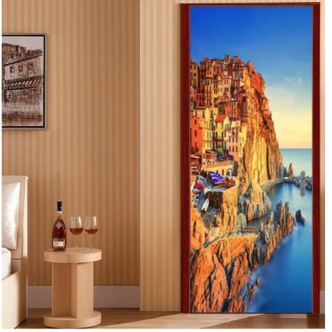 Sticker decorativ ușă 3D Autocolant ușă efect 3D realist Sticker ușă model Peisaj Santorini Grecia Autocolant adeziv ușă 78x200 cm Sticker ușă design peisaj grecesc Autocolant decorativ ușă peisaj mediteranean Sticker ușă interior 3D Autocolant ușă peisaj Santorini Sticker ușă autoadeziv 3D Autocolant ușă efect vizual 3D [5]