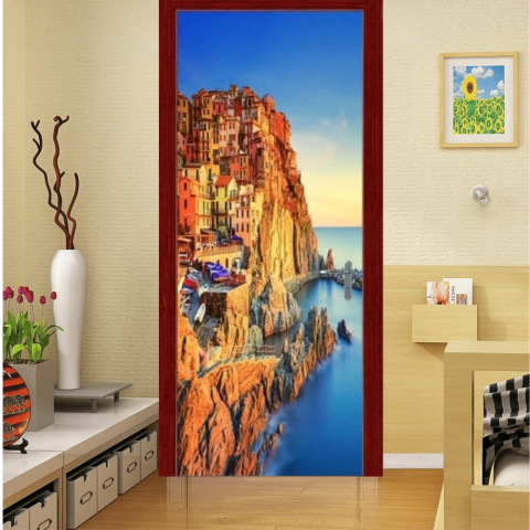 Sticker decorativ ușă 3D Autocolant ușă efect 3D realist Sticker ușă model Peisaj Santorini Grecia Autocolant adeziv ușă 78x200 cm Sticker ușă design peisaj grecesc Autocolant decorativ ușă peisaj mediteranean Sticker ușă interior 3D Autocolant ușă peisaj Santorini Sticker ușă autoadeziv 3D Autocolant ușă efect vizual 3D [6]