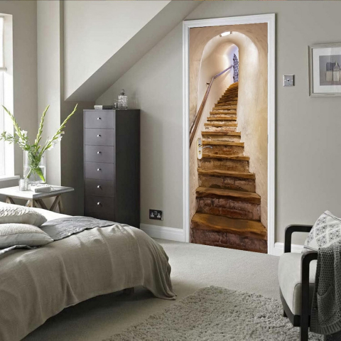 Sticker decorativ ușă 3D Autocolant ușă efect 3D realist Sticker ușă model scări rustice Autocolant adeziv ușă 78x200 cm Sticker ușă design scări Autocolant decorativ ușă rustic Sticker ușă interior 3D Autocolant ușă scări 3D Sticker ușă autoadeziv 3D Autocolant ușă model scări [6]