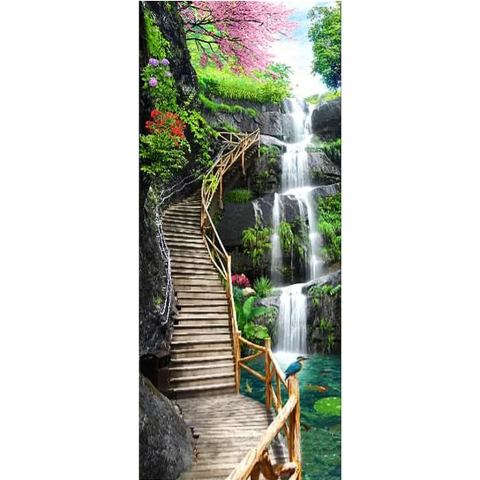 Sticker decorativ ușă 3D Autocolant ușă efect 3D realist Sticker ușă model Trepte Lângă Cascadă Autocolant adeziv ușă 78x200 cm Sticker ușă design natură Autocolant decorativ ușă peisaj natural Sticker ușă interior 3D Autocolant ușă peisaj cu cascadă Sticker ușă autoadeziv 3D Autocolant ușă efect vizual 3D [11]