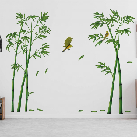 Sticker Decorativ Plante de Bambus si Pasari Colibry [10]