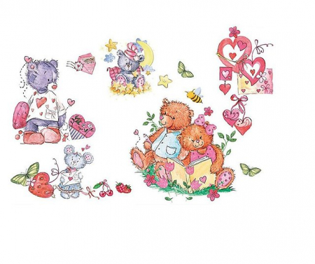 Sticker decorativ ușă copii – Ursuleți și inimioare multicolore [3]