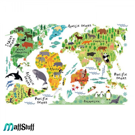 Sticker educativ copii, harta geografica a lumii, cu animale [1]