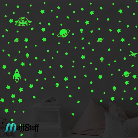 Stickere Decorative de Perete Fosforescente, Pentru Camera Copilului, Sub Forma de Stelute, Extraterestri, Planete si Nave Spatiale, Set de 278 buc [5]