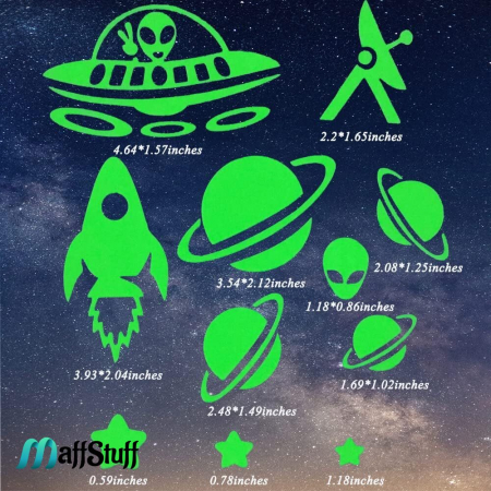 Stickere Decorative de Perete Fosforescente, Pentru Camera Copilului, Sub Forma de Stelute, Extraterestri, Planete si Nave Spatiale, Set de 278 buc [11]