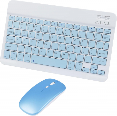 Tastaturi - Accesorii - Set Tastatură și Mouse Wireless – Bluetooth, Silențios, Ultra-Subțire, Compatibil PC, Laptop, Android, iOS, Windows – Culoare Albastru