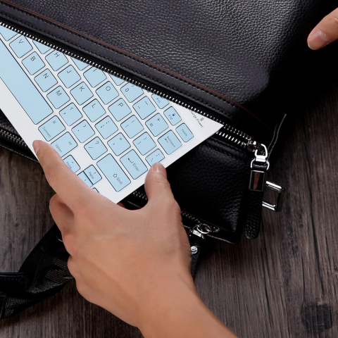 Set Tastatură și Mouse Wireless – Bluetooth, Silențios, Ultra-Subțire, Compatibil PC, Laptop, Android, iOS, Windows – Culoare Albastru [10]