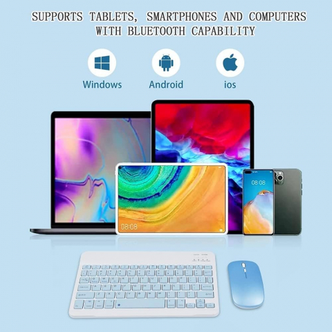 Set Tastatură și Mouse Wireless – Bluetooth, Silențios, Ultra-Subțire, Compatibil PC, Laptop, Android, iOS, Windows – Culoare Albastru [8]
