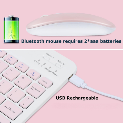 Set Tastatură și Mouse Wireless – Bluetooth, Silențios, Ultra-Subțire, Compatibil PC, Laptop, Android, iOS, Windows – Culoare Roz [1]