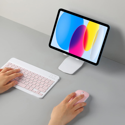 Set Tastatură și Mouse Wireless – Bluetooth, Silențios, Ultra-Subțire, Compatibil PC, Laptop, Android, iOS, Windows – Culoare Roz [12]