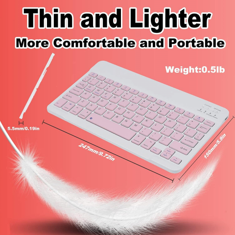 Set Tastatură și Mouse Wireless – Bluetooth, Silențios, Ultra-Subțire, Compatibil PC, Laptop, Android, iOS, Windows – Culoare Roz [10]