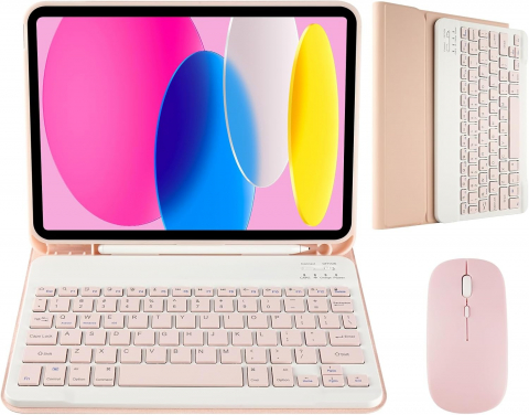 Tastaturi - Accesorii - Set Tastatură și Mouse Wireless – Bluetooth, Silențios, Ultra-Subțire, Compatibil PC, Laptop, Android, iOS, Windows – Culoare Roz