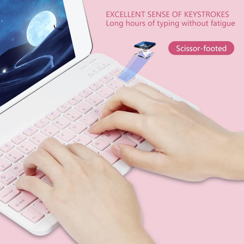Set Tastatură și Mouse Wireless – Bluetooth, Silențios, Ultra-Subțire, Compatibil PC, Laptop, Android, iOS, Windows – Culoare Roz [6]