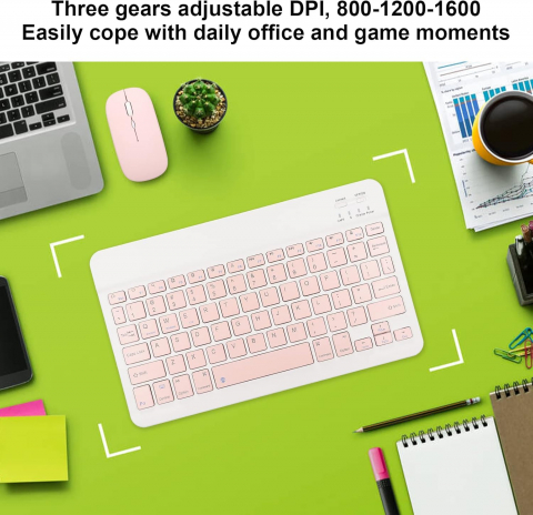 Set Tastatură și Mouse Wireless – Bluetooth, Silențios, Ultra-Subțire, Compatibil PC, Laptop, Android, iOS, Windows – Culoare Roz [3]